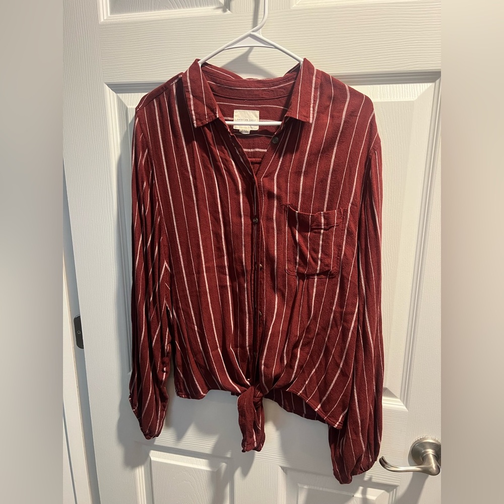 American Eagle Maroon Striped Shirt